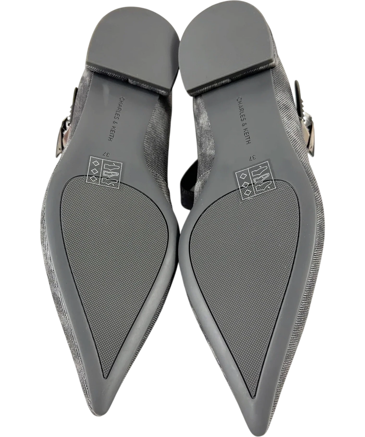 Charles & Keith Grey Robbie Denim-Effect Mary Jane Flats, size UK 4 EU 37 👠 — view 8