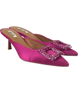 Bibi Lou Crystal-Buckled Pink Satin Kitten Heel Mules UK 6