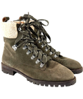 Rebecca Minkoff olive green Jaylin Faux Shearling Cuff Hiking Boot, size UK 7.5 EU 40.5 👠 — front