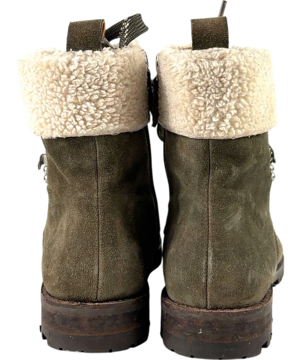 Rebecca Minkoff olive green Jaylin Faux Shearling Cuff Hiking Boot, size UK 7.5 EU 40.5 👠 — back