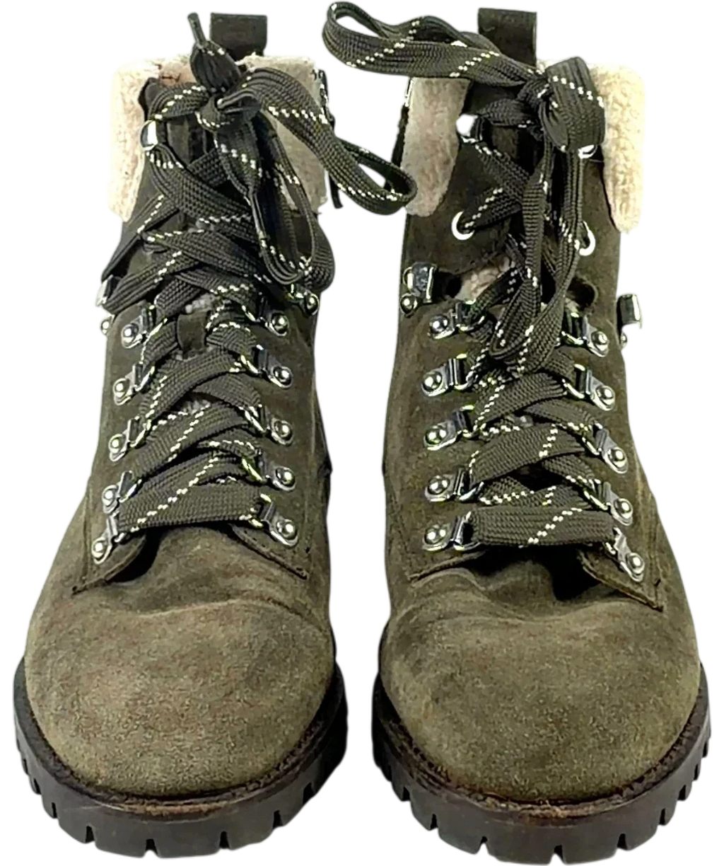 Rebecca Minkoff olive green Jaylin Faux Shearling Cuff Hiking Boot, size UK 7.5 EU 40.5 👠 — detail