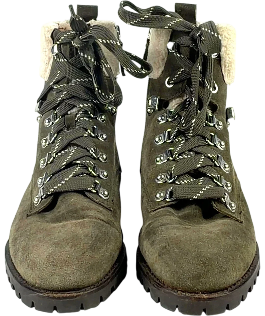 Rebecca Minkoff olive green Jaylin Faux Shearling Cuff Hiking Boot, size UK 7.5 EU 40.5 👠 — detail