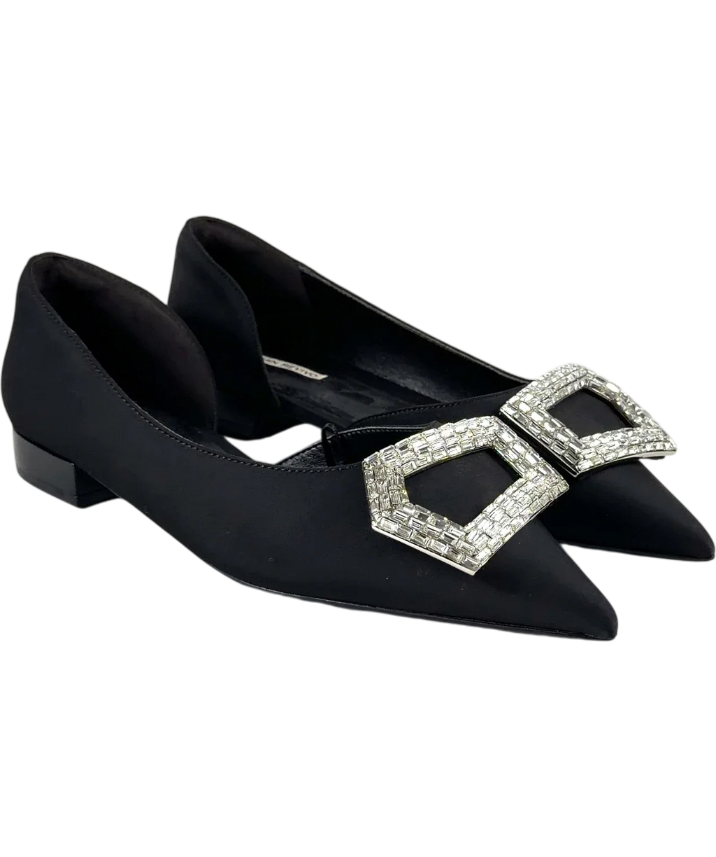 Urban Revivo Black crystal-embellished pointed-toe flat, size UK 4 EU 37 👠 — front
