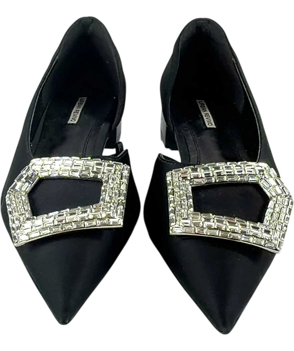 Urban Revivo Black crystal-embellished pointed-toe flat, size UK 4 EU 37 👠 — detail