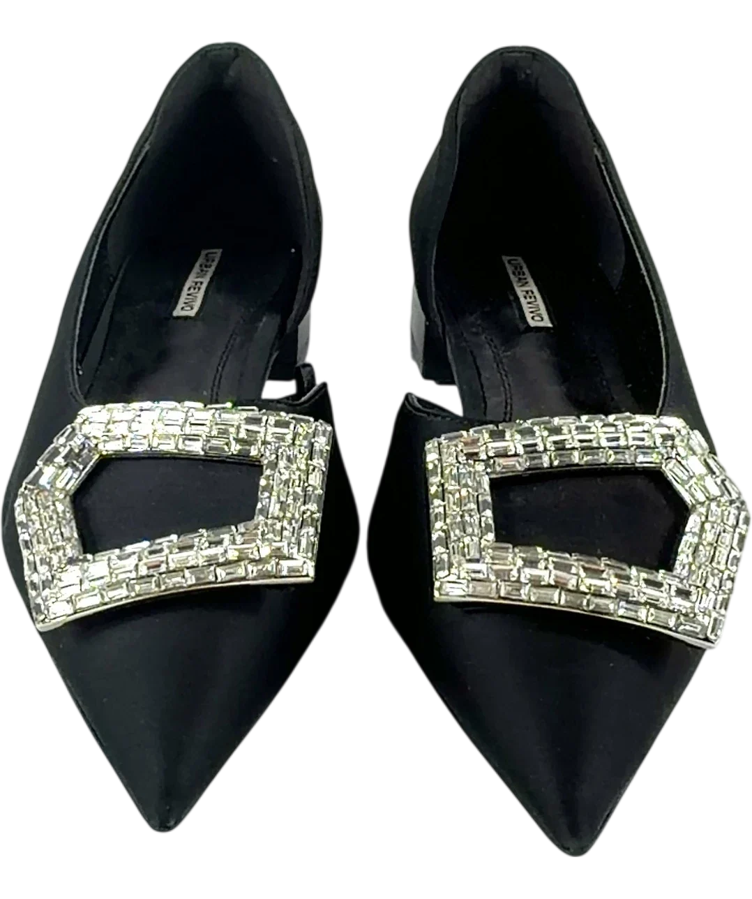Urban Revivo Black crystal-embellished pointed-toe flat, size UK 4 EU 37 👠 — detail