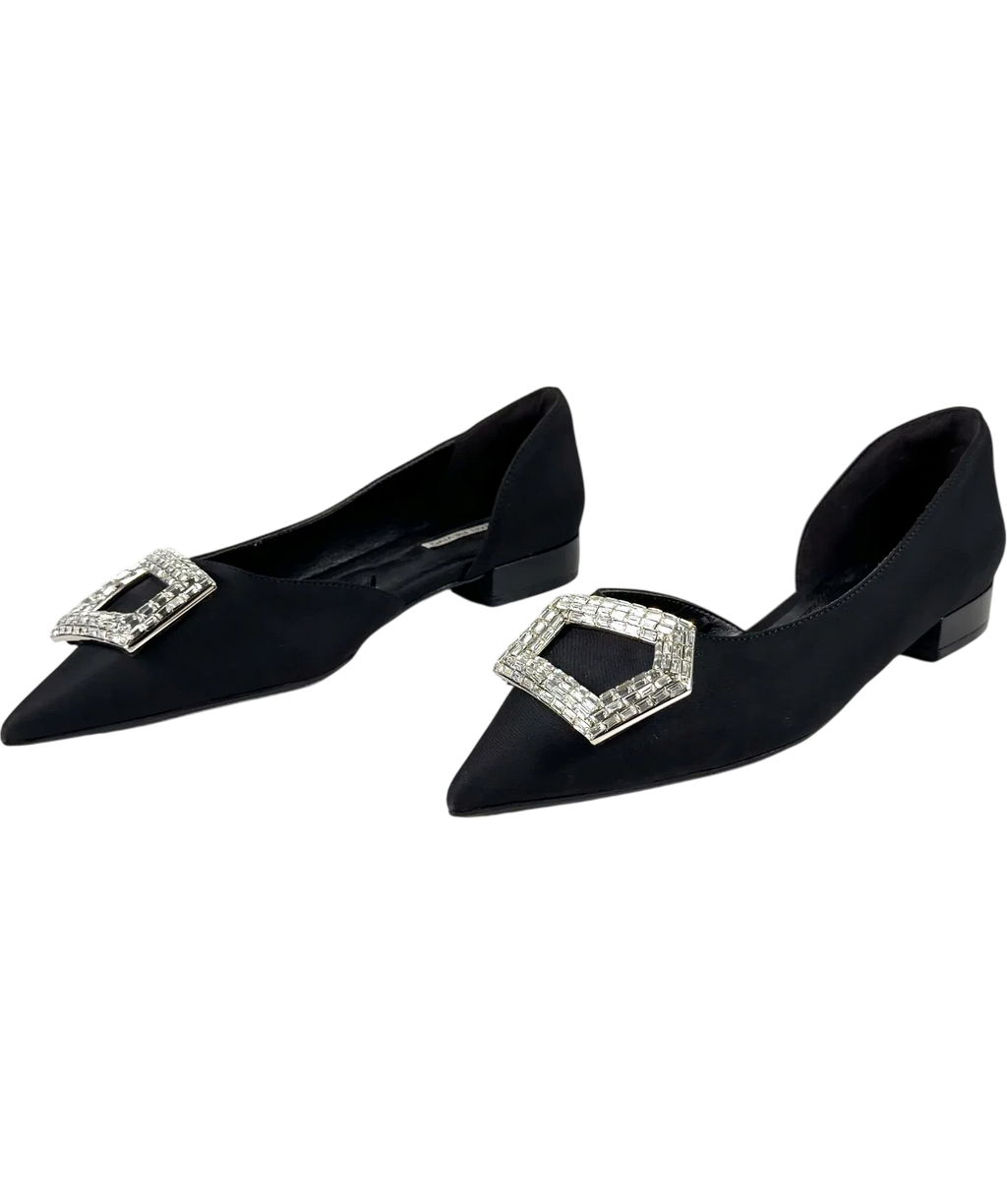 Urban Revivo Black crystal-embellished pointed-toe flat, size UK 4 EU 37 👠 — label