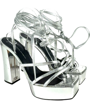 Giuseppe Zanotti Silver Flavienne Mirrored-leather Platform Sandals EU 41 UK 8