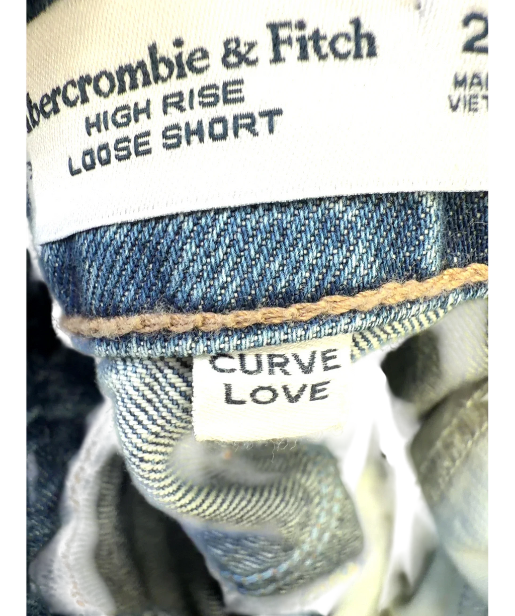 ABERCROMBIE & FITCH Blue Curve Love High Rise Loose Shorts, size W25 — fabric detail