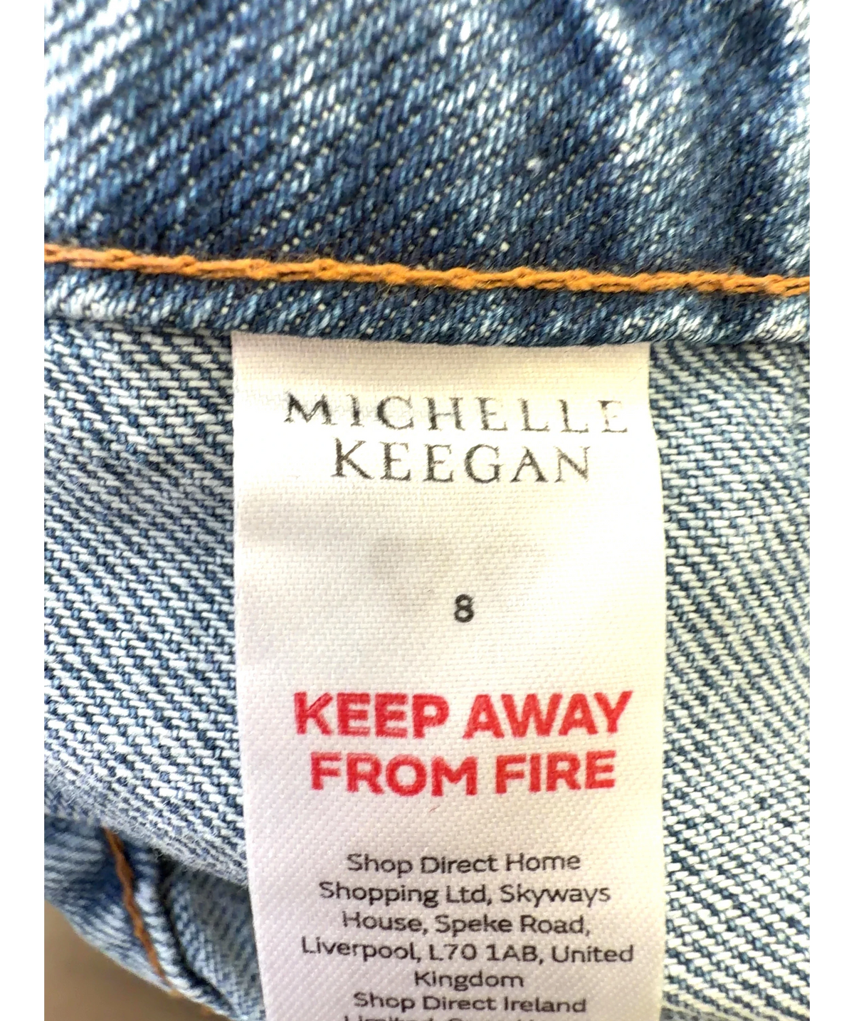 Michelle Keegan Blue Seam Detail Wide Leg Jean, size UK 8 — care label