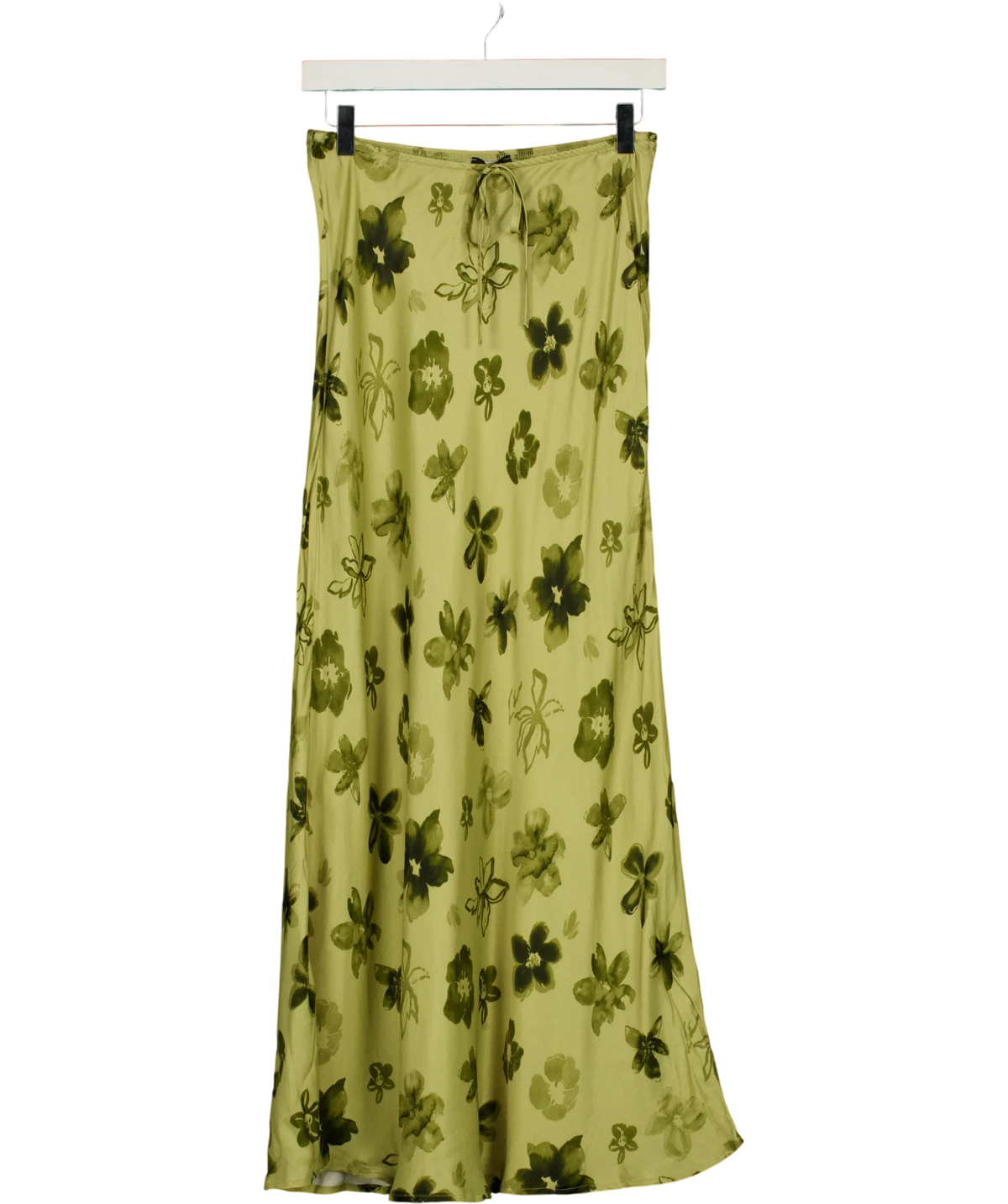 ASOS Green drawstring detail bias maxi skirt co-ord, size UK 8 — front