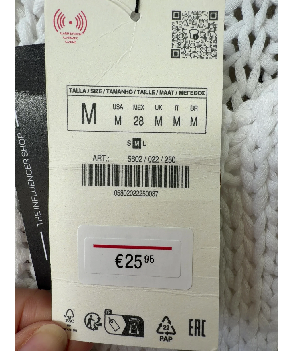 ZARA White open-knit chunky cardigan/vest, size UK M — care label