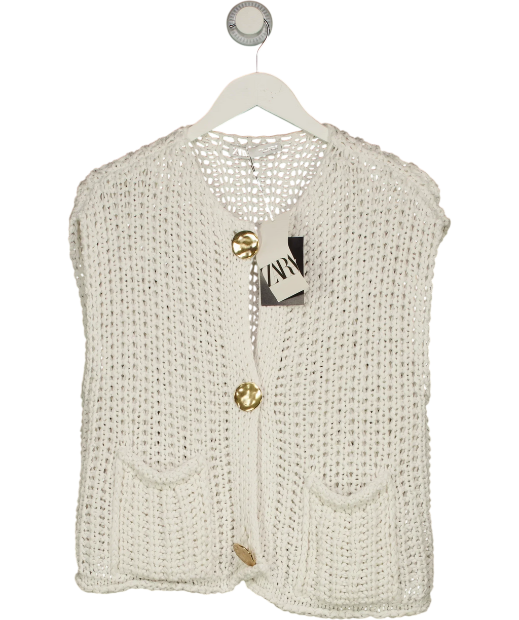 ZARA White open-knit chunky cardigan/vest, size UK M — front
