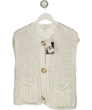 Zara Open-Knit Chunky Cardigan White UK M
