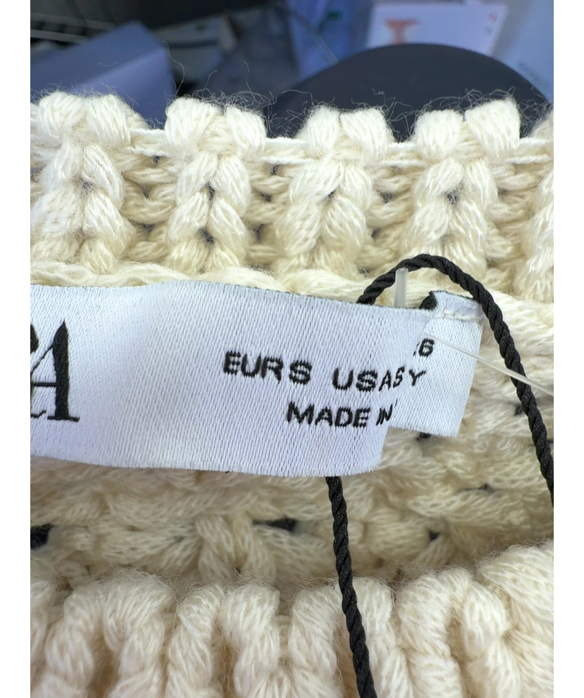 ZARA Cream open-back crochet-knit crop top, size UK S — care label