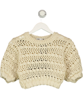 ZARA Cream open-back crochet-knit crop top, size UK S — front
