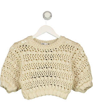 Zara Open-Back Crochet-Knit Top Cream UK S