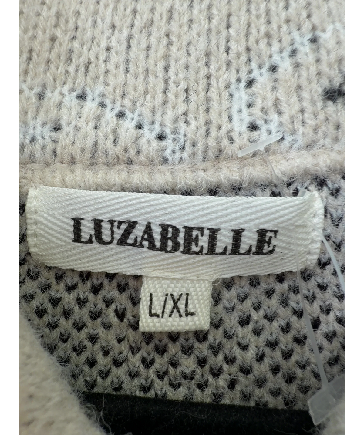 LUZABELLE Beige paisley and star knit zip-up cardigan, size UK L/XL — detail