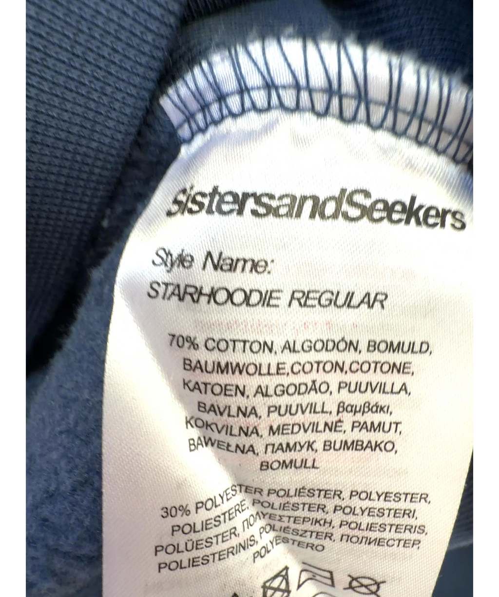 Sisters & Seekers Blue Star Hoodie, size UK S — label