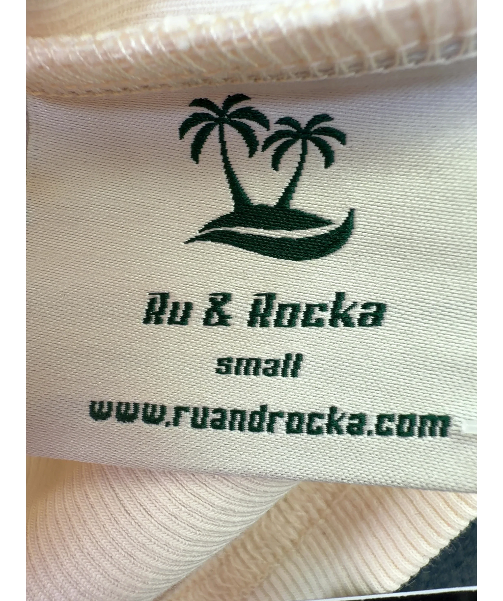 Ru & Rocka cream ribbed crop top, size UK S — care label