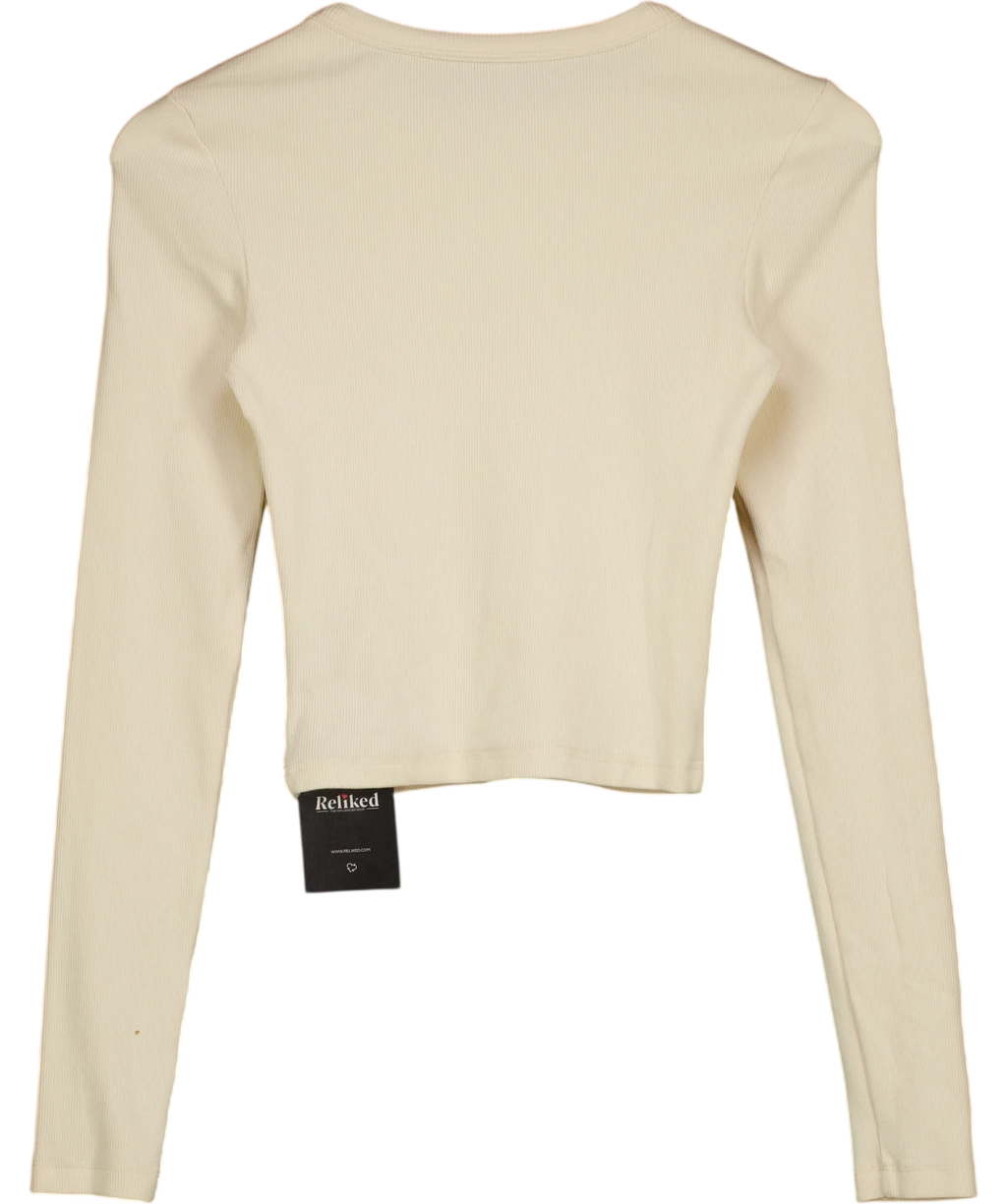 Ru & Rocka cream ribbed crop top, size UK S — back