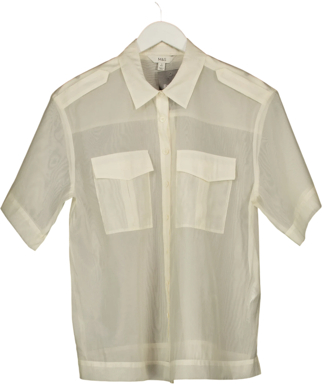 Marks & Spencer Cream Sheer Collared Utility Shirt, size UK 12 — front