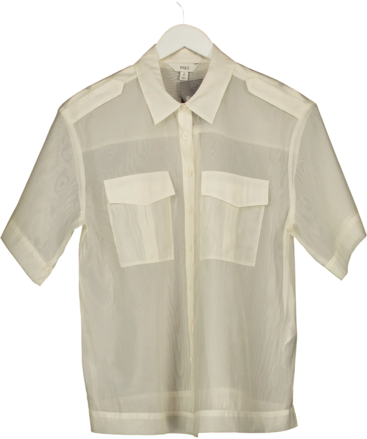 Marks & Spencer Cream Sheer Collared Utility Shirt, size UK 12 — front