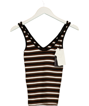Zara Brown Striped V-Neck Tank Top UK S