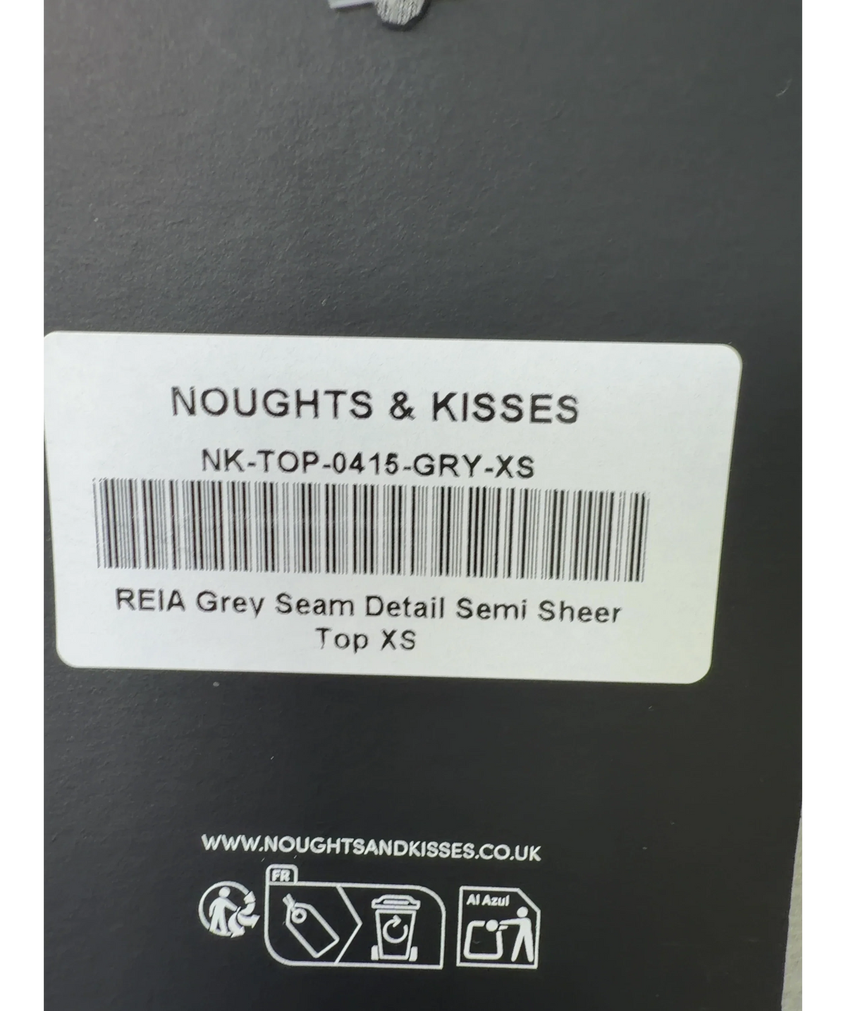 Noughts & Kisses Grey REIA Grey Soft Touch Polo Neck Top, size UK XS — care label