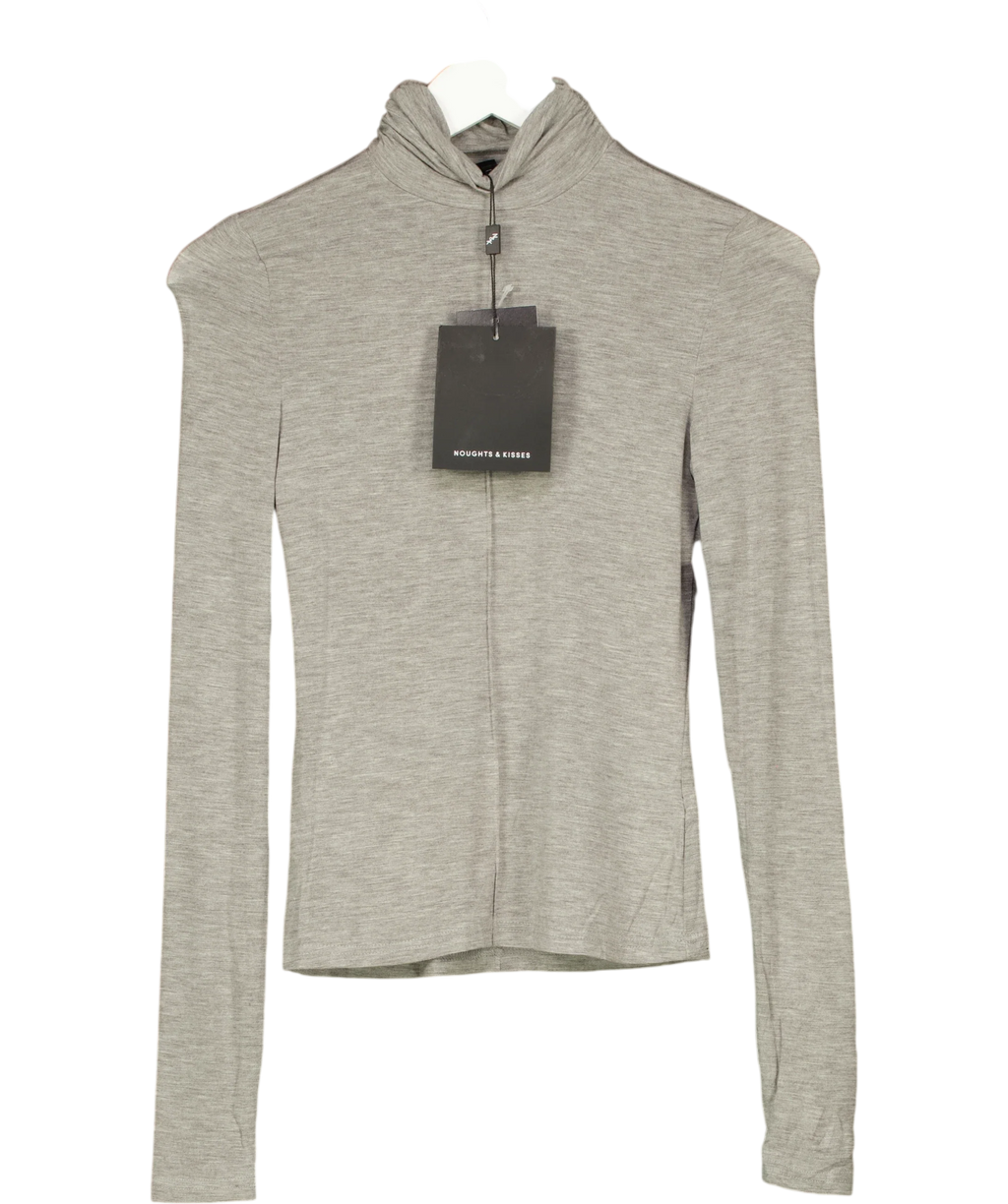 Noughts & Kisses Grey REIA Grey Soft Touch Polo Neck Top, size UK XS — front