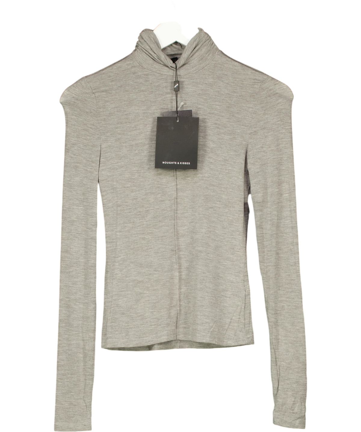 Noughts & Kisses Grey REIA Grey Soft Touch Polo Neck Top, size UK XS — front