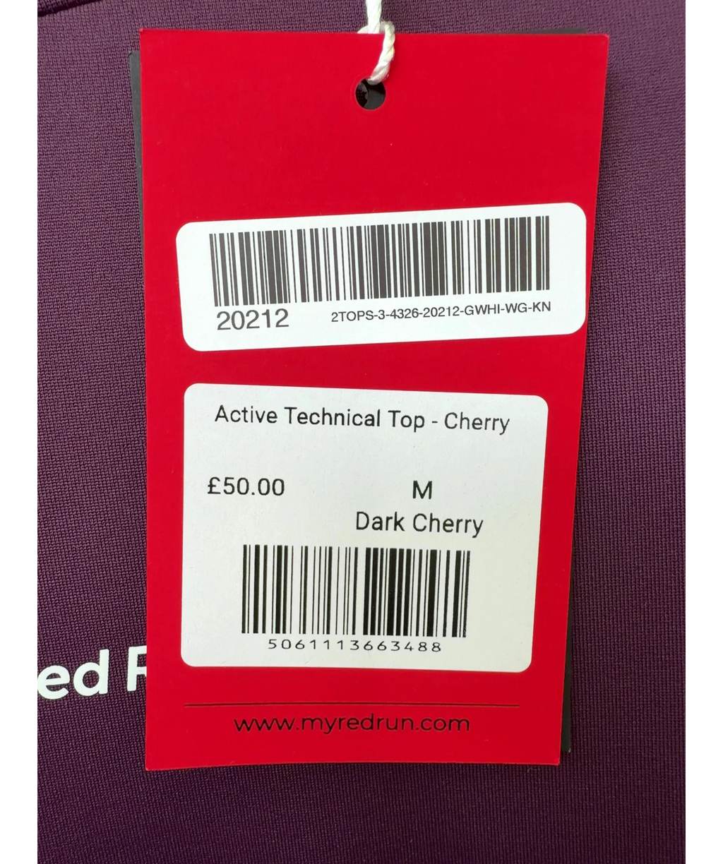 red run dark cherry Active Technical Top - Cherry, size UK M — care label