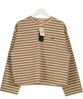 Self Brown Brown Stripe V-Neck Long Sleeve T-Shirt, size UK M — front
