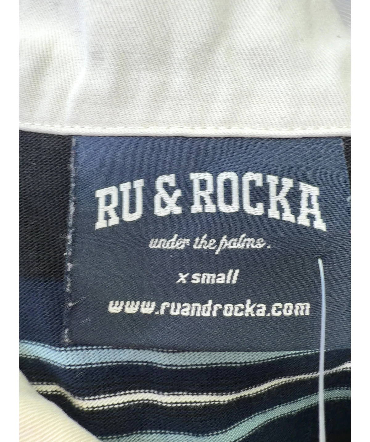 Ru & Rocka Blue cropped striped top, size UK XS — detail