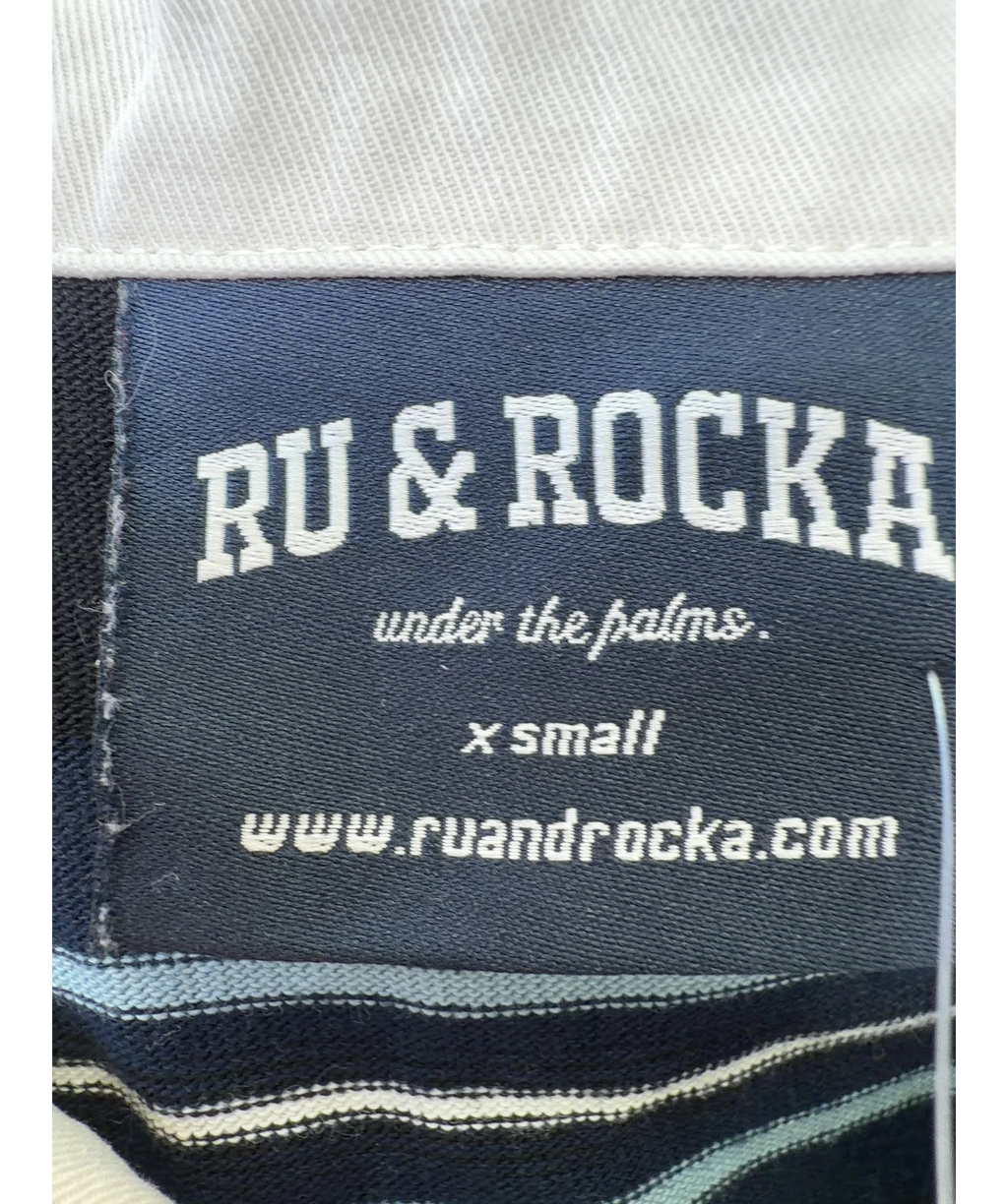 Ru & Rocka Blue cropped striped top, size UK XS — care label