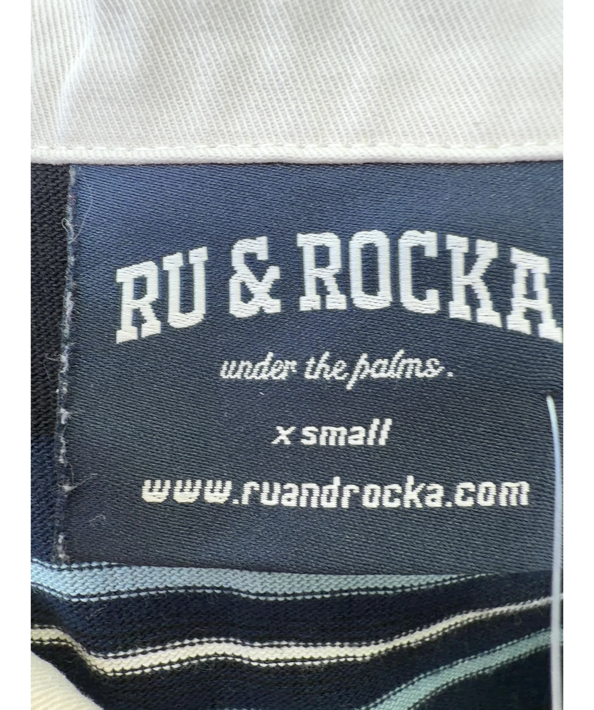 Ru & Rocka Blue cropped striped top, size UK XS — care label
