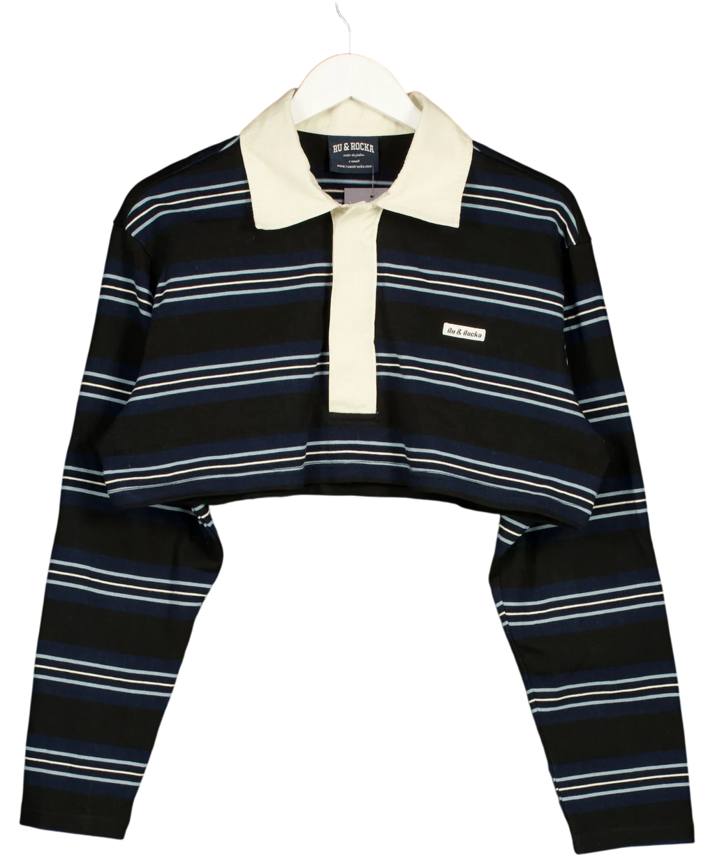 Ru & Rocka Blue cropped striped top, size UK XS — front