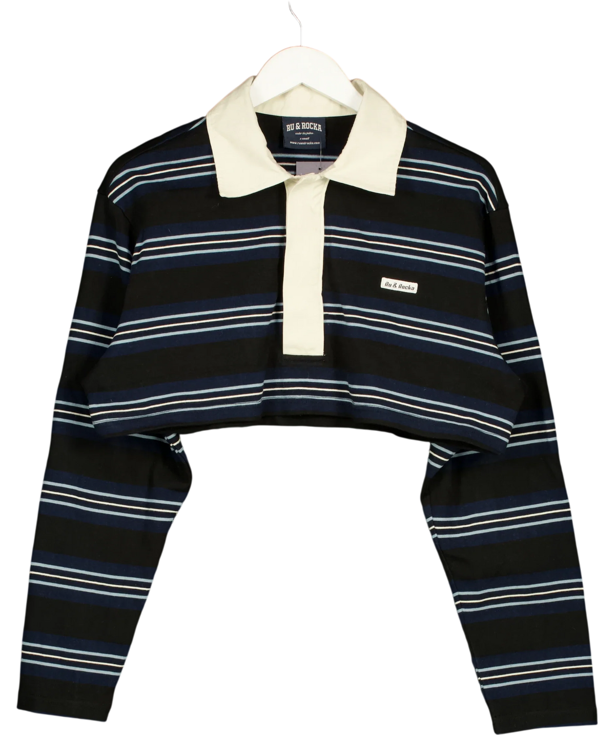 Ru & Rocka Blue cropped striped top, size UK XS — front