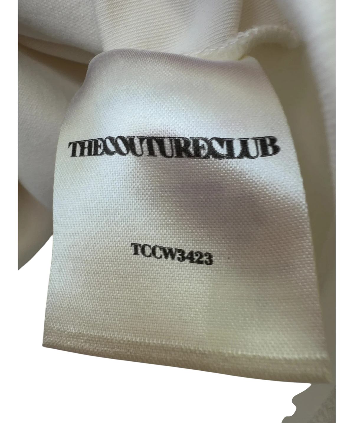 The Couture Club Cream Shoulder Pad Long Sleeve T-Shirt, size UK 8 — fabric detail