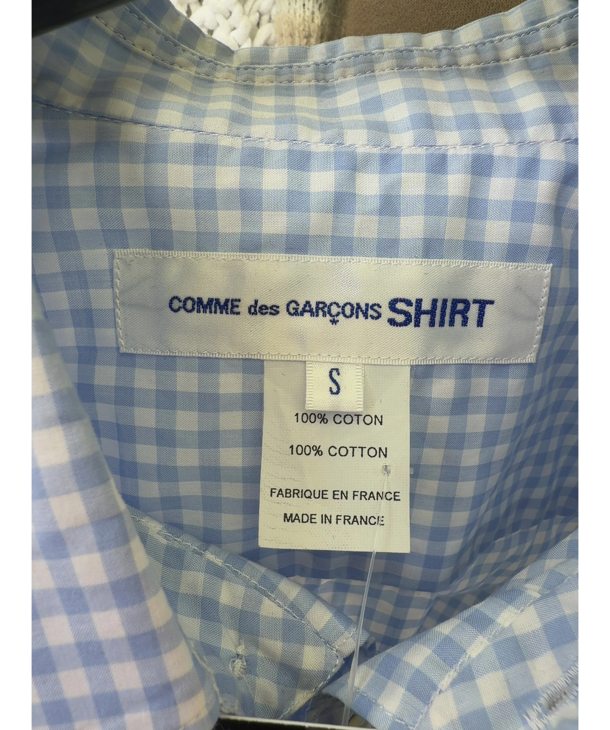 COMME des GARÇONS SHIRT Blue blue gingham shirt, size UK S — detail