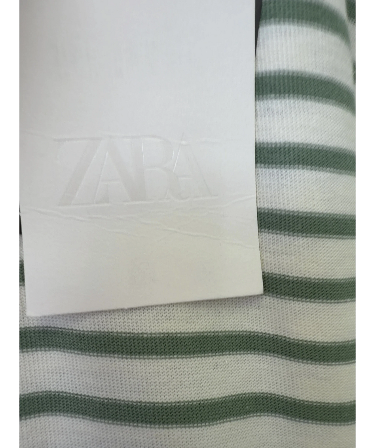 ZARA Green Striped Long Sleeve T-Shirt, size UK L — detail