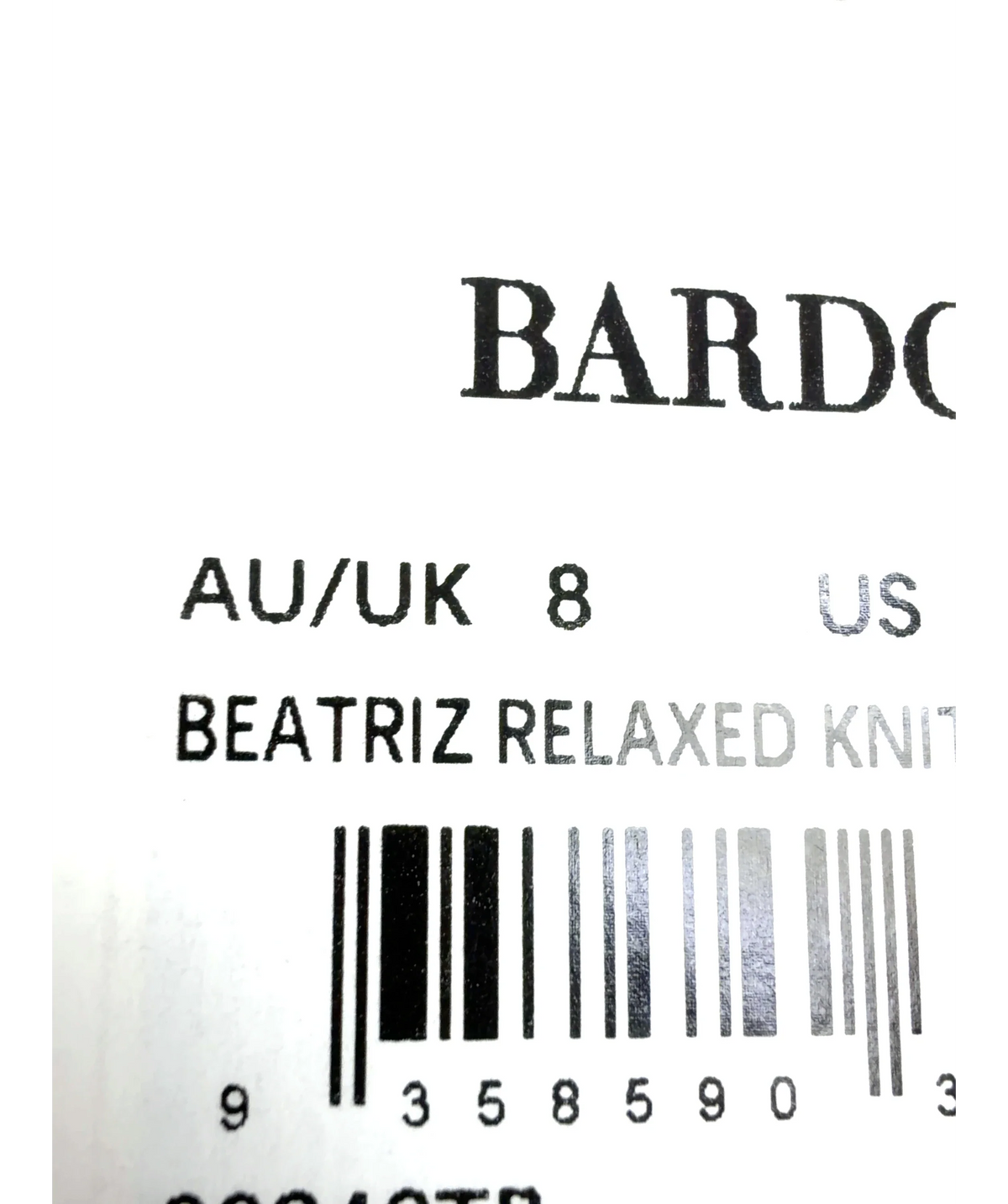 Bardot Cream Beatriz Relaxed Knit Top, size UK 8 — care label
