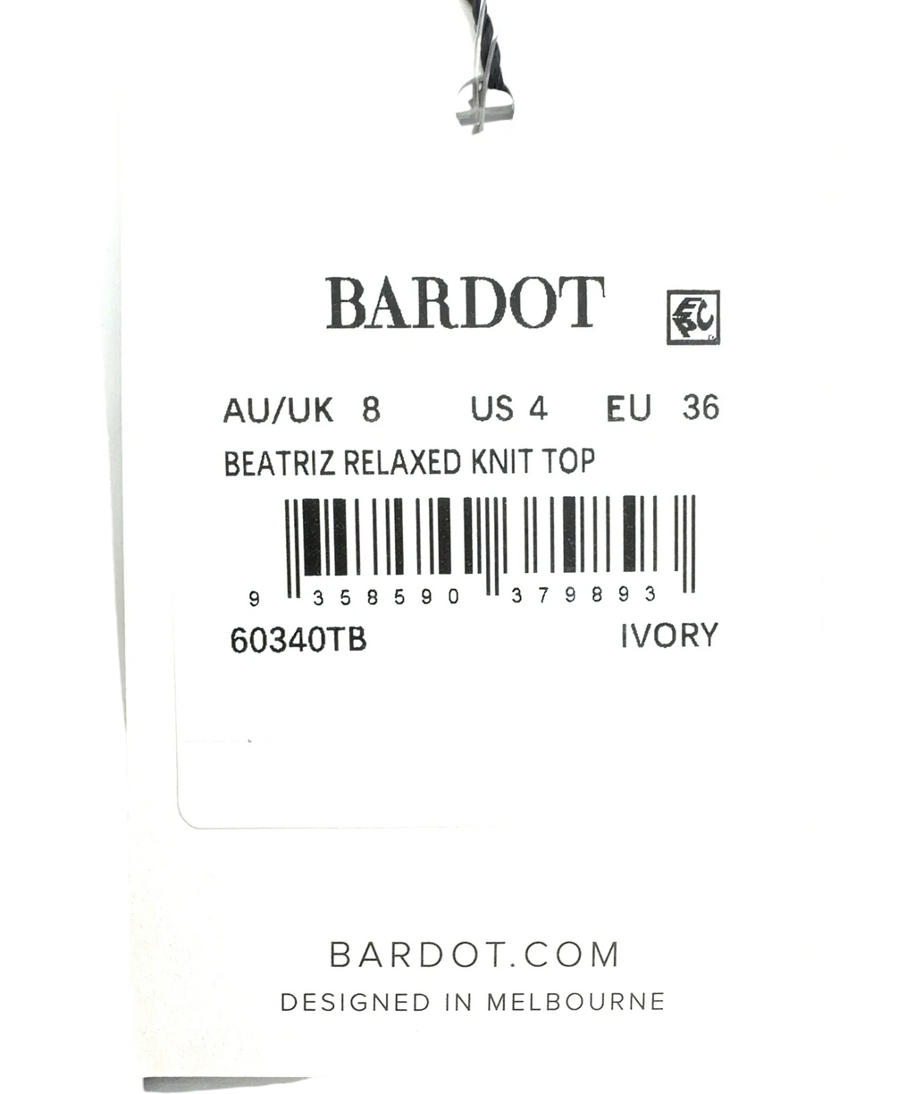 Bardot Cream Beatriz Relaxed Knit Top, size UK 8 — fabric detail