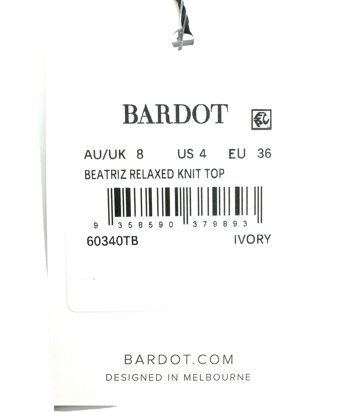 Bardot Cream Beatriz Relaxed Knit Top, size UK 8 — fabric detail