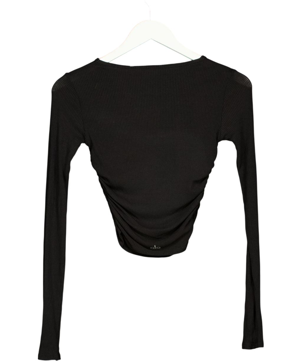 alo yoga Black Gather Long Sleeve Top, size UK S — back
