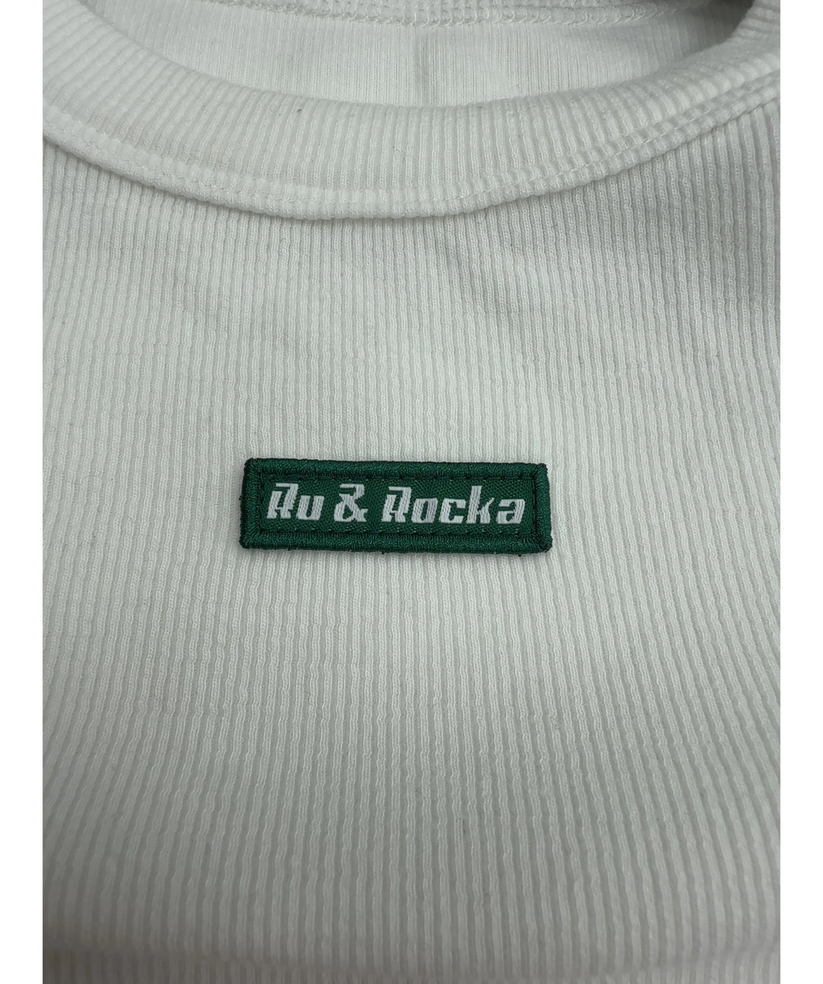 Ru & Rocka White Crop Sleeve Ribbed Top, size UK S — care label