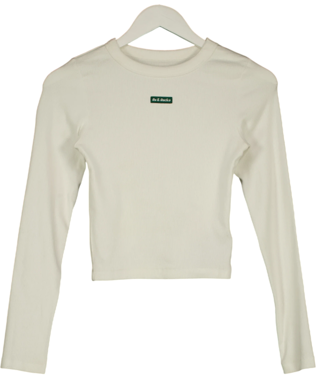 Ru & Rocka White Crop Sleeve Ribbed Top, size UK S — front