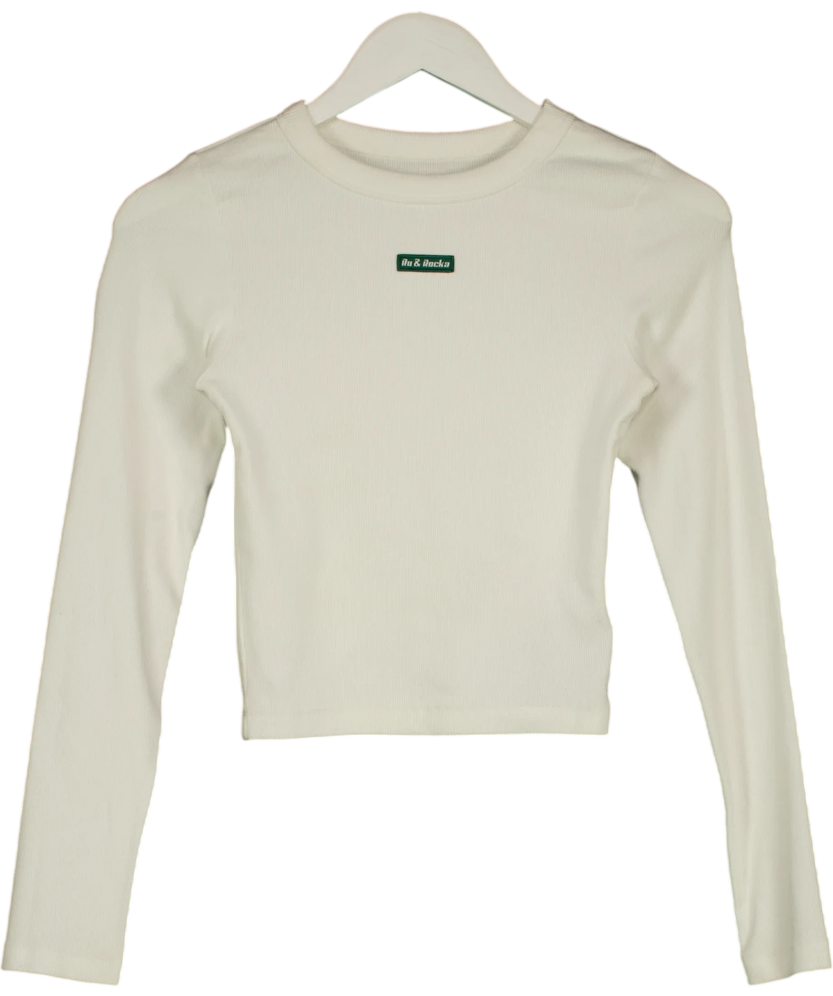 Ru & Rocka White Crop Sleeve Ribbed Top, size UK S — front