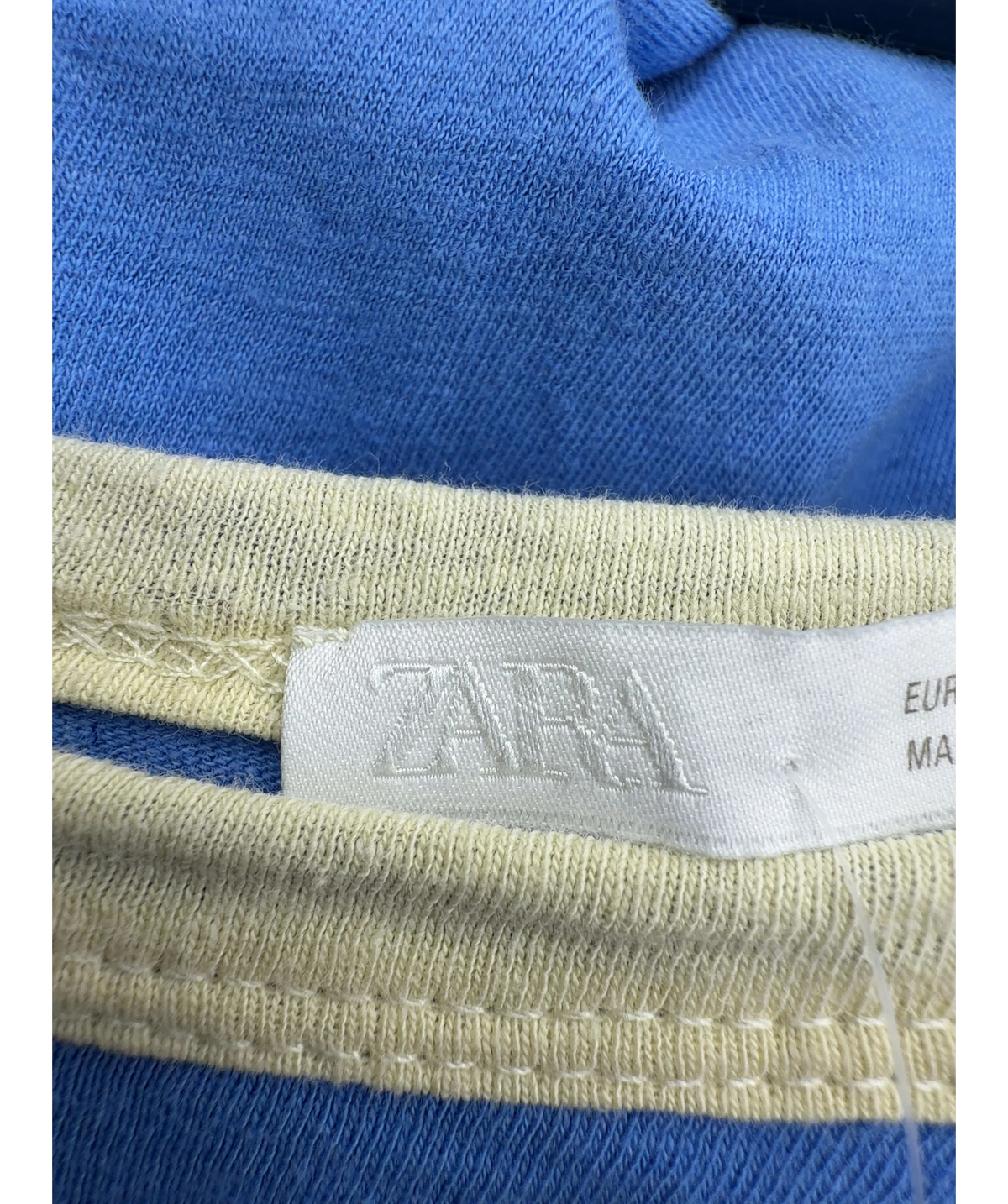 ZARA Blue raglan long-sleeve colourblock t-shirt, size UK M — detail