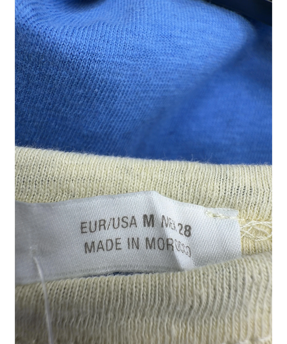 ZARA Blue raglan long-sleeve colourblock t-shirt, size UK M — care label