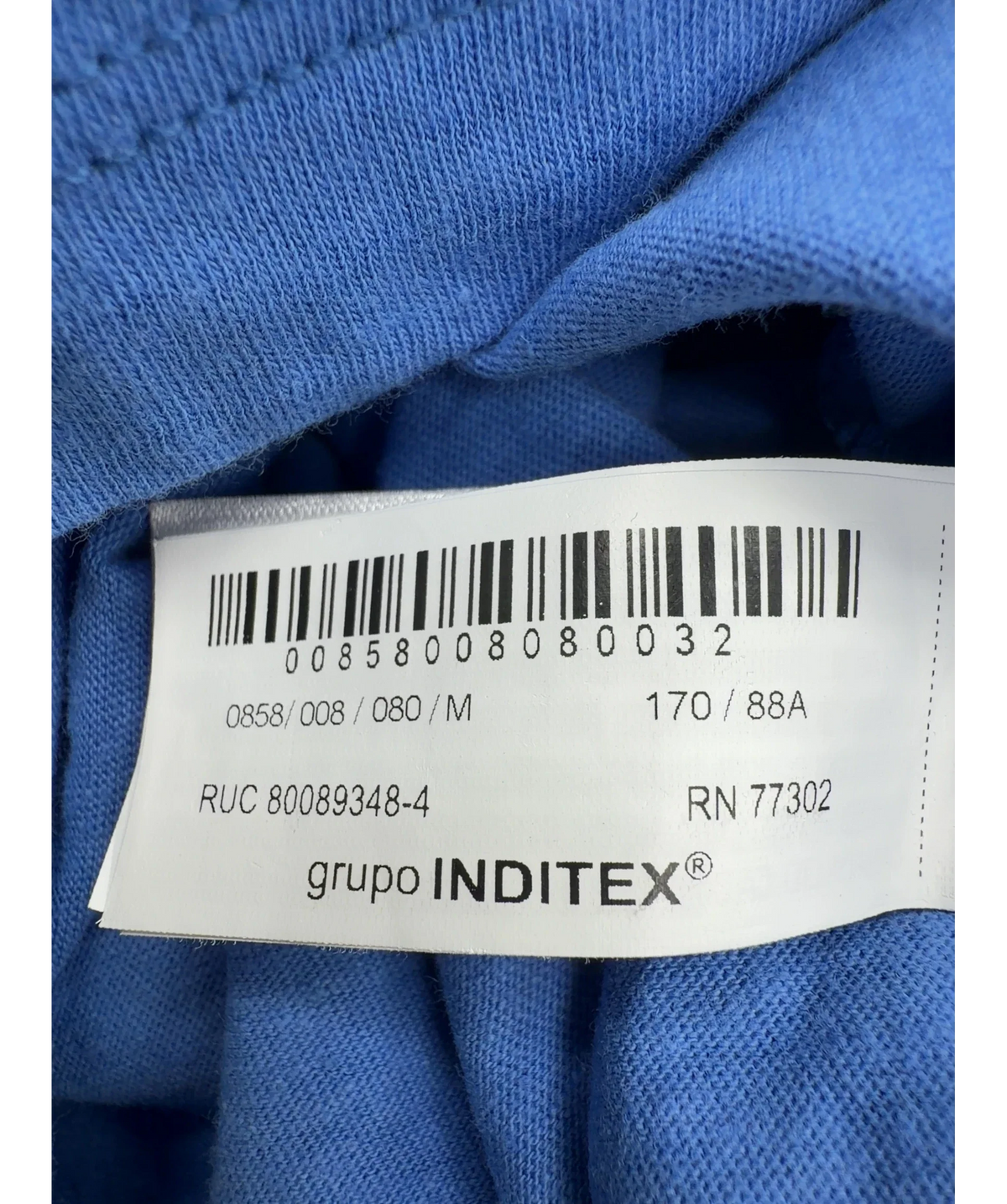 ZARA Blue raglan long-sleeve colourblock t-shirt, size UK M — fabric detail
